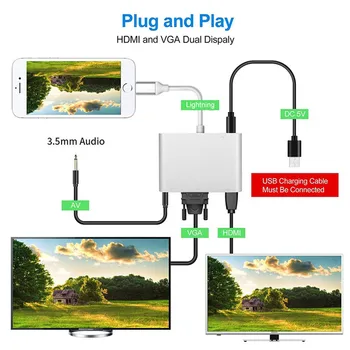HDMI VGA AV Adapter Pretvornik 4 V 1 Digitalni AV Adapter Združljiv Za iPhone X / 8 / 8 Plus/7/7 Plus HDTV Monitor Projektor