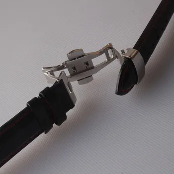 Spodbujanje Watchband Črna z rdečo črto stitched Ure Pribor Watch pasu trak 20 mm, 22 mm, iz Nerjavnega jekla Metulj sponke