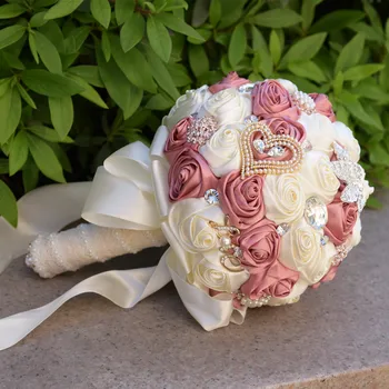 7 barve Umetno Poročne Šopke Ročno izdelani Cvet Nosorogovo Družico Kristalno Poročne Poročni Šopek de mariage