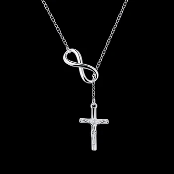 Križa in Infinity Trdna 925 Sterling Srebrni Obesek Ogrlica za Ženske Fine Nakit Najboljše Božično Darilo za Ženske
