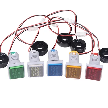 22 mm Digitalni LED Napetost Meter 50-380V 100A Volt Amp HZ AC Ampermeter Opozorilne Luči Voltmeter Trenutno Frekvenco kot Indikator Tester