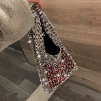Luksuzni torbici 2019 novo modno oblikovanje Bleščeč diamant črke tote vrečko Dekleta Zvečer Stranka Vrečko Moda Casual torbice torbici