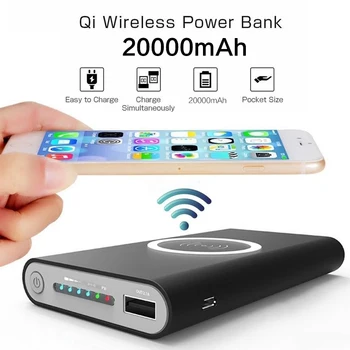 20000mAh Qi Brezžični Polnilnik Moči Banke Zunanji Baterijski Paket Brezžično Polnjenje Powerbank Za iPhone11 X Xiaomi Moči Banke Qi