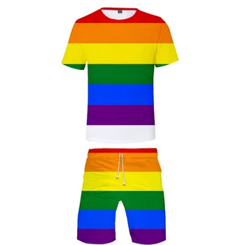 LGBT Moda 3D Tiskanja Dva Kosa Obleko Moški Ženske Obleko Mavrične Zastave Lezbijke, Geji Harajuku T-majice, hlače, Obleke