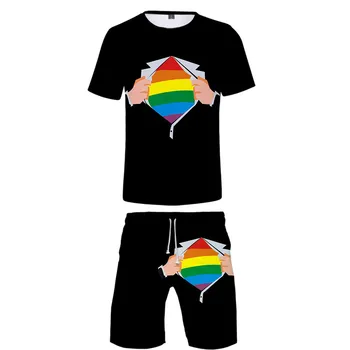 LGBT Moda 3D Tiskanja Dva Kosa Obleko Moški Ženske Obleko Mavrične Zastave Lezbijke, Geji Harajuku T-majice, hlače, Obleke