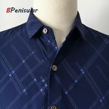 Mornarsko modre srajce moške 2018 poletje temno modre bluze moških kratek rokav priložnostne srajco za moške poslovneži trak pika nočno nebo slog
