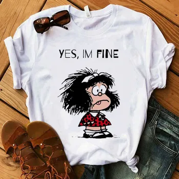 Mafalda Risanka Moda Print majica s kratkimi rokavi Ženske T-shirt Dame Priložnostne Harajuku Graphic T-shirt Kratek Rokav Kawaii Tshirt Ženske