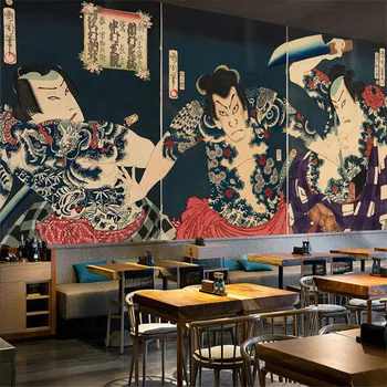 Ukiyoe Japonski Samuraj Stene Papirja 3D Shop Tattoo Kuhinje Suši Restavraciji Industrijske Dekor Zidana Ozadje De Papel Parede 3D