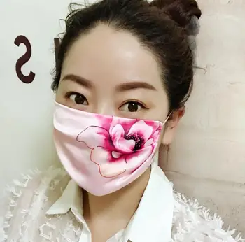 Ženske cvjetnim tiskanja za zaščito pred soncem imitacije svile masko gospa PM 2.5 dihanje vezenje bombaž oblog čipke usta-žarilna R454
