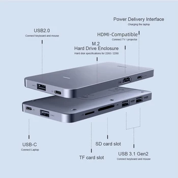 Hagibis USB-C Hub z M. 2 Trdi Disk, Ohišje za MacBook Pro Tip-C SSD Primeru z USB 3.1 PD 4K HDMI je združljiv SATA kartica SD/TF