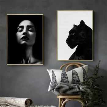 Črne In Bele Krajine Slik In Portretov Plakatov In Fotografij Nesramna Black Panther Olje, Platno Za Dnevna Soba Dekor