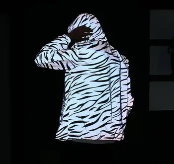 Moški suknjič priložnostne hiphop windbreaker 3m odsevni jopič plima moški plašč hooded zebra fluorescentna oblačila