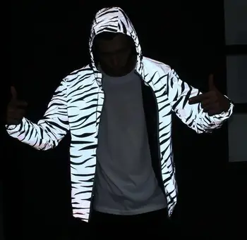 Moški suknjič priložnostne hiphop windbreaker 3m odsevni jopič plima moški plašč hooded zebra fluorescentna oblačila