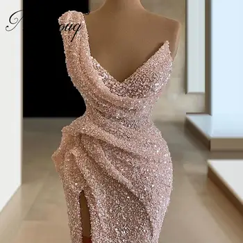 Vestidos De Dubaj Dolgo Prom Obleke Za Poroke 2020 Roza Bleščicami Split Silt Večerno Obleko Savdska Arabski Po Meri Turški Kaftans