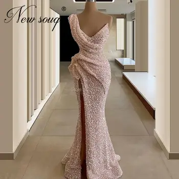 Vestidos De Dubaj Dolgo Prom Obleke Za Poroke 2020 Roza Bleščicami Split Silt Večerno Obleko Savdska Arabski Po Meri Turški Kaftans