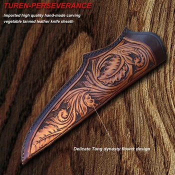 TUREN-440C Omejeno Nož Leseni Ročaj Rastlinsko Strojeno Usnje Tulec 59HRC Ročno Prostem Preživetje Orodje Lovski Nož Naravnost