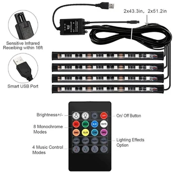 4x 9LED RGB Avto Notranje Vzdušje Footwell Trak Svetlobe Polnilnik USB Lučka Dekor