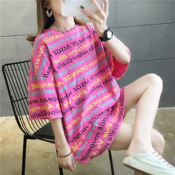 T-majice Ženske Harajuku Natisnjeni Kawaii BF Par Unisex Oblačila Ohlapne Dolge Poletne Tee Vrhu Ženska Tshirt korejskem Slogu L0553