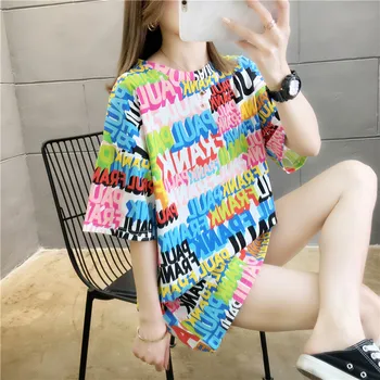 T-majice Ženske Harajuku Natisnjeni Kawaii BF Par Unisex Oblačila Ohlapne Dolge Poletne Tee Vrhu Ženska Tshirt korejskem Slogu L0553