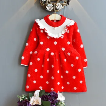 Otroci Obleke Za Dekle Leta 2020 Pozimi Plišastih Plesti Obleko Pearl Polka Dot Puloverju Otroci Dekle Jesenski Oblačila 3 Barve Princesa vestidos