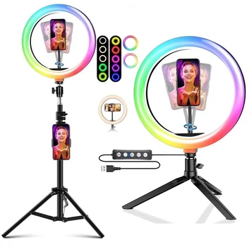 10 Inch 8 Inch RGB Selfie Led Obroč Fill Light Fotografija Zatemniti Svetilko Z Stojalom Za Ličila Video v Živo Aro De Movil Luz Par