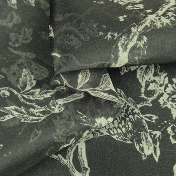Rastlin in ptic design na črno čiste svile gaza svilene tkanine, pregleden,SOZ154
