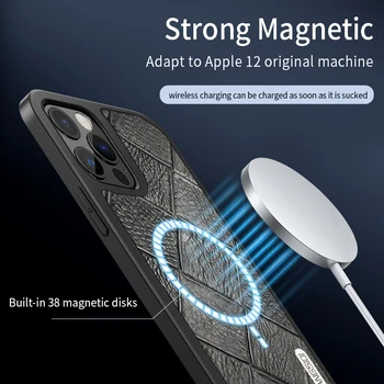 LANGSIDI Usnje Magnectic Primeru Za iPhone 12 Pro Max 12 mini kritje Za iphone Magsafe Brezžično Polnjenje Shockproof Primeru telefon