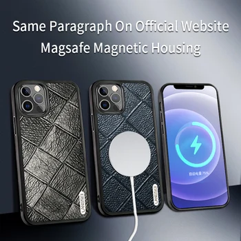LANGSIDI Usnje Magnectic Primeru Za iPhone 12 Pro Max 12 mini kritje Za iphone Magsafe Brezžično Polnjenje Shockproof Primeru telefon