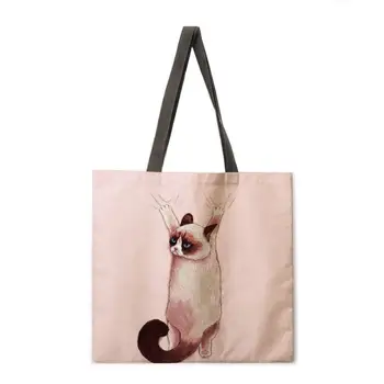 Sto-članica mačka tiskanja tote vrečko perilo tkanine, priložnostne tote vrečko zložljive nakupovalno vrečko za večkratno uporabo plaže vrečko dame torba
