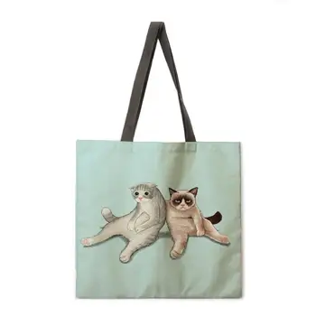 Sto-članica mačka tiskanja tote vrečko perilo tkanine, priložnostne tote vrečko zložljive nakupovalno vrečko za večkratno uporabo plaže vrečko dame torba