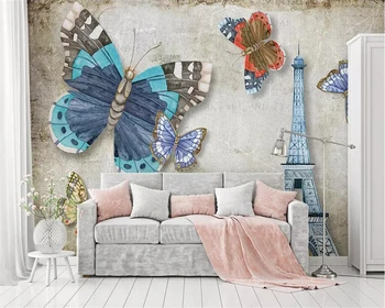 Beibehang ozadje po Meri sodobnega retro vintage metulj Parizu TV Stolp v ozadju stene doma dekoracijo zidana 3d ozadje