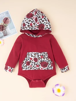 LZH 2021 Pomlad Moda Šivanje Leopard Tiskanja Newborn Baby Girl Obleke Long Sleeve Hooded Otroci Nastavite Cvetje Obleko Za Otroke