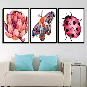 Sodobna Živali Sedem samem Ladybug In Lotus Platno Barvanje, Tiskanje Plakatov Slika Domov Wall Art Okras Lahko po Meri