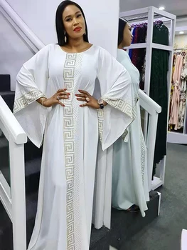 Trdne Zimske Afriške Obleke Za Ženske 2021 Muslimansko Obleko Maxi Tla-Dolžina Etnične Slog Diamanti Dolg Rokav Femme Haljo Abaya