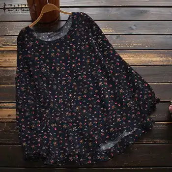 ZANZEA 2021 Žensk Pomlad Cvetlični Bluzo Moda Natisnjeni Priložnostne Majice Dolg Rokav Blusas Ženski Asimetrični Vrhovi Plus Velikost Tunika