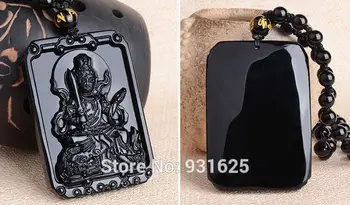 Nova Naravna Črni Obsidian Ročno Izrezljane Kitajski Osem Buda Kwan-Yin Amulet Srečen Obesek + Kroglice Fine Nakit Ogrlica