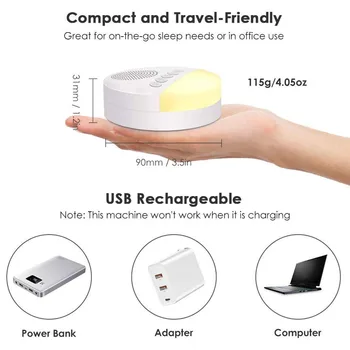 Beli Šum Pralni USB Polnilne Smart Časovno Zaustavitev Spanja Zvok, Mehko Svetlobo, Otroška Spalna Odraslih Sprostitev Urad Potovanja