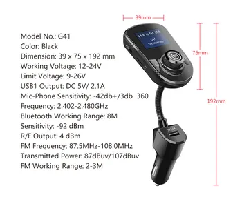 Bluetooth Hands-free FM Modulator Stereo Avto MP3 Player, USB Hitro Polnjenje Avto Vžigalnik Bluetooth 5.0 Padec Ladijskega prometa