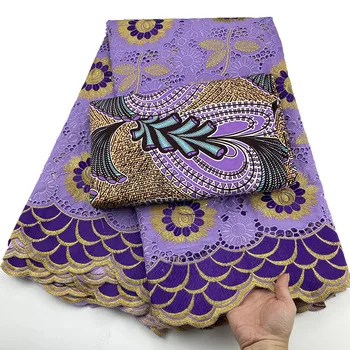 Najnovejše švicarski čipke tkanine 2.5+3 metrov afriške vosek tiskanja tkanine Nigerijski Švicarski Voile Čipke Tkanine Afriške Materiali Visoke Kakovosti