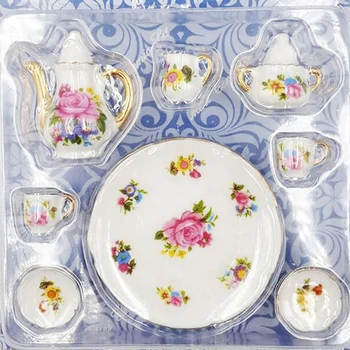8pcs Lutke Miniaturni Jedilni kot Jedilni Porcelana Čaj Nastavite Jed Pokal Ploščo -Pink Rose