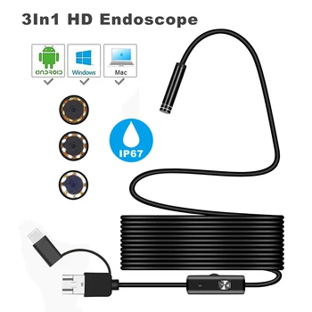 3 v 1, 7mm Tip C Nepremočljiva Endoskop Fotoaparat 6 Led, Micro USB-Endoskop Borescope Pregledovalna Kamera