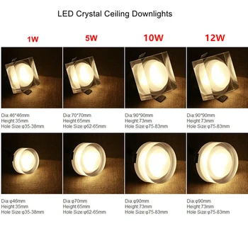 LED Kristalno Downlight 12W 10W 5W 1W LED Vgradne Stropne spot luči led Stropna svetilka za dnevno Sobo, Spalnica, Kuhinja luči