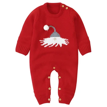 Jesenski Zimski Pulover Božič 2020 Newborn Baby Girl Boy Oblačila Božični Klobuk Tiskanja Plesti Debele Romper Jumpsuit Toplo Obleko