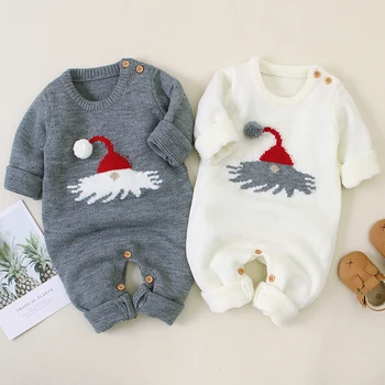 Jesenski Zimski Pulover Božič 2020 Newborn Baby Girl Boy Oblačila Božični Klobuk Tiskanja Plesti Debele Romper Jumpsuit Toplo Obleko