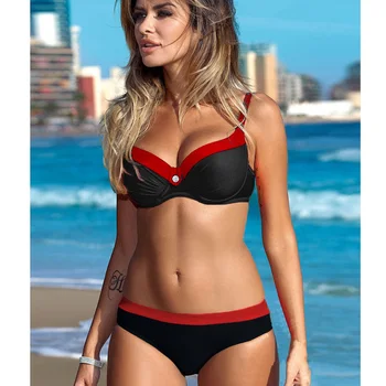 Nizka Cena Trdna Bikini Komplet Seksi Žensk Push Up Kopalke Plus Velikost Kopalke S-2XL Trikotnik Nizko Pasu Dame kopalke Brazilski