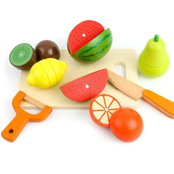 Otrok simulacije kuhinja rezano sadje in zelenjava igrače, lesene izobraževalne igrajo hiša se pretvarjamo, igrače, darila za otroke, dekleta,