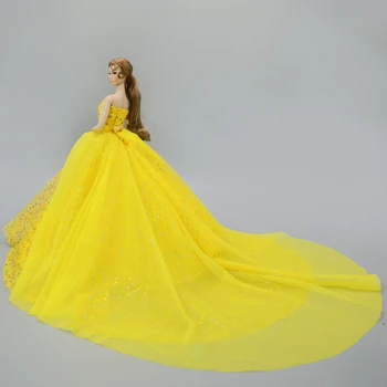 Rumena Ročno Poročno Obleko Za Barbie Lutke Obleke 1/6 Princesa Večer Stranka Žogo Dolgo Krilo Obleke Poročne Obleke Pribor