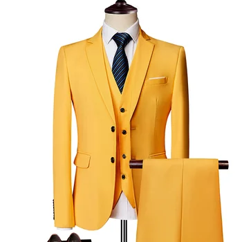 Čiste Barve Moških Formalnih Obleke, Modni Business Casual Banket Moški Suknjič +Telovnik + Hlače Velikost 6XL 2/3 Kos Obleke za Poročne