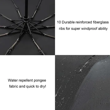 Samodejno zložljiv dežnik ženske razkošje velike windproof mens črno prevlečeni 10K suncobran unbrella Dežniki nov prihod