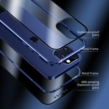 Anti Glare Magnetno Ohišje Za iPhone Mini 12 11 Pro MAX Coque SE 2020 XS XR 8 7 6 Zasebnost Zaslon Stekla, Pokrov Metal Odbijača Primerih